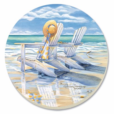 4" Round Set of 4 Blue and White Beach Chair Coasters