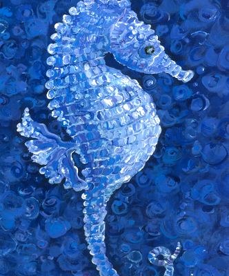 6" Square Blue Seahorse Ceramic Tile