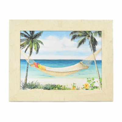 14" x 18" Tropical White Beach Hammock Gel Textured Print with No Glass