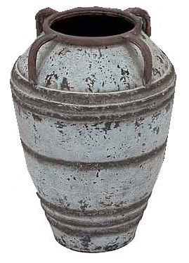 19" Aqua / Brown 4 Handle Vase