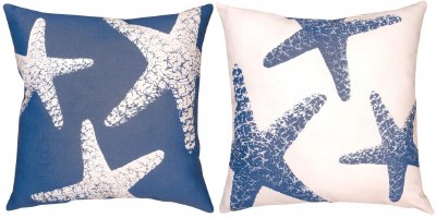 18" Blue & White Starfish Nautical Pillow