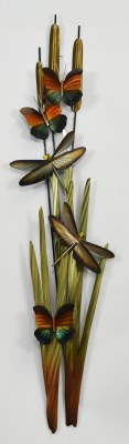 40" Stainless Steel Dragonflies & Cattails Metal Wall Art Plaque MM058S