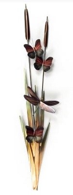 39" Stainless Steel Dragonfly & Cattails Metal Wall Art Plaque MM060S