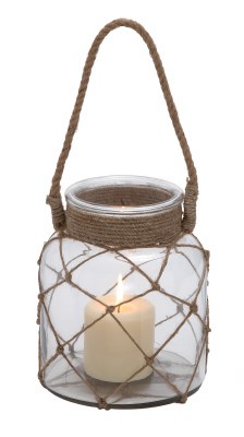 8" Glass & Net Lantern with Rope Handle