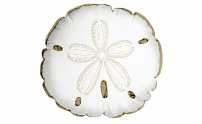 18" Round White and Beige Sand Dollar Shaped Pillow