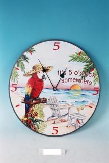 14" Red Macaw 5 O'clock Somewhere Clock