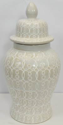 25" Two Toned White Temple Jar