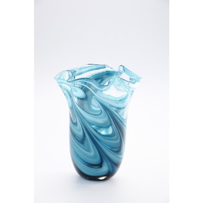 12" Blue Swirl Glass Vase