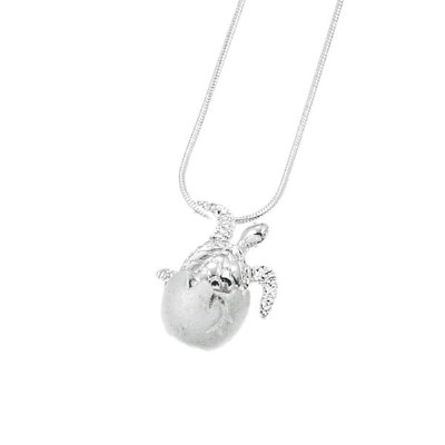 18" Polished Silver Textured Sea Turtle Egg Necklace