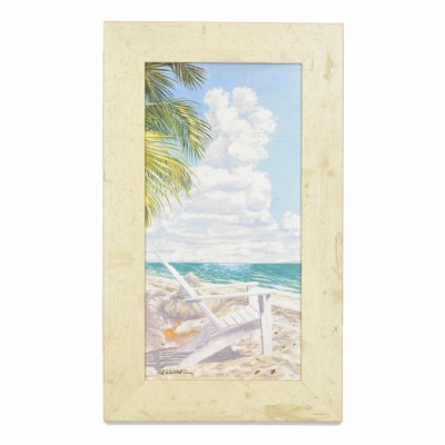 20" x 12" White Beach Chair and Shovel Gel Textured Print with No Glass