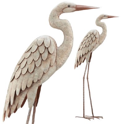 34" Distressed White Finish Standing Metal Egret