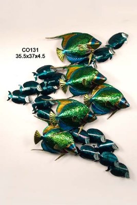 37" Green Angel Fish & Blue Tang Mix Coastal Metal Wall Art Plaque