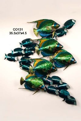 37" Green Angel Fish & Blue Tang Mix Coastal Metal Wall Art Plaque