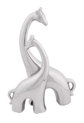 15" 2 Silver Giraffe Modern Art Sculpture