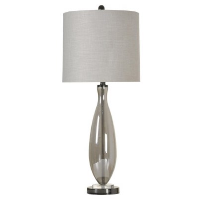 33" Smoked Glass Column Lamp with Gray Shade