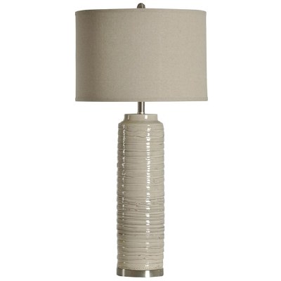 39" Distressed White Finish Ceramic Cylinder Lamp