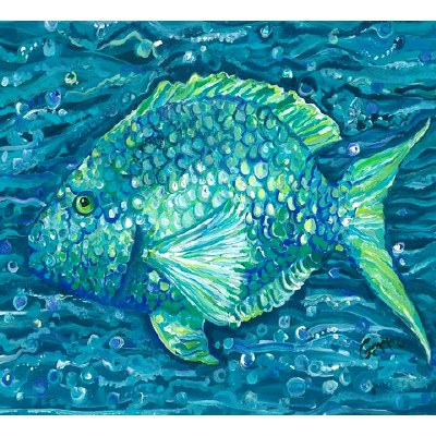 8" Square Turquoise Fish on Aqua Ceramic Tile