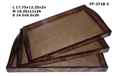 24" Large Rectangular Wood Wicker Tray