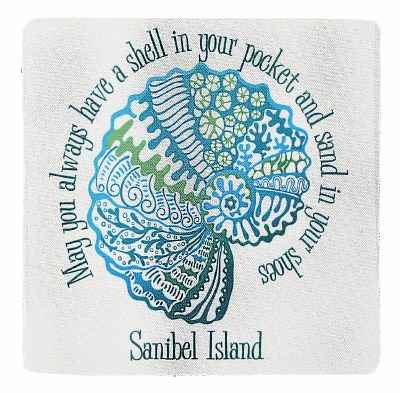 4" Square Shell In Pocket Sanibel Island Coaster