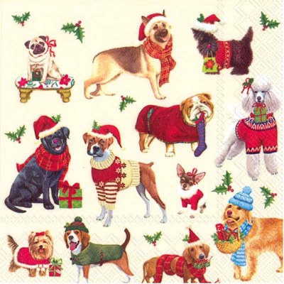 5" Christmas Dogs Beveage Napkins