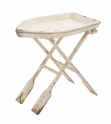 28" Distressed White Finish Folding Boat Oars Tray Table