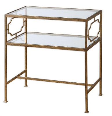 24" Gold Metal & Glass 1 Shelf Table