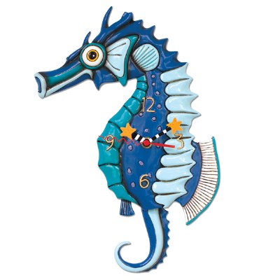 13" Aquamarine and Blue Salty Seahorse Clock