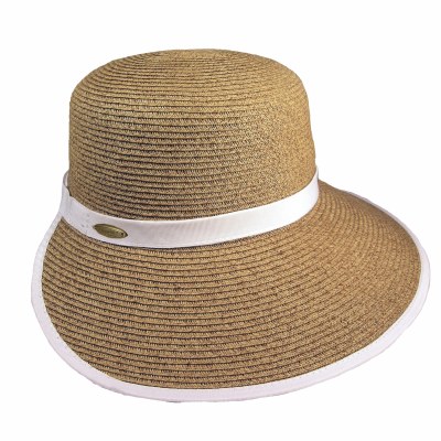 15" White and Beige Woven Half Brim Sun Hat