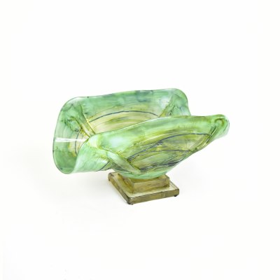 17" Green Atlantis Glass Taco Shaped Bowl