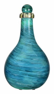 18" Blue and Turquoise Striped Glass Bottle with Stopper