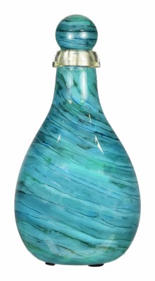 13" Blue and Turquoise Striped Glass Bottle with Stopper