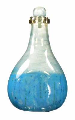 16" Clear and Turquoise Glass Bottle with Stopper