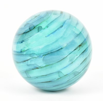 5" Turquoise and Blue Striped Glass Orb