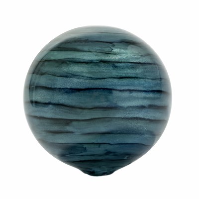 4" Round Turquoise and Blue Striped Painted Glass Orb