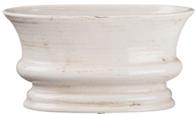 10" Distressed White Finish Oval Ceramic Pot