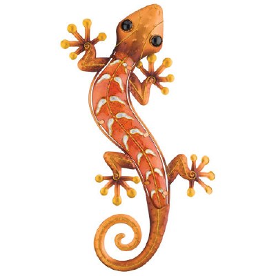 18" Orange Glass & Metal Gecko Plaque