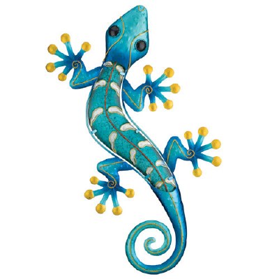 24" Blue Glass & Metal Gecko Plaque