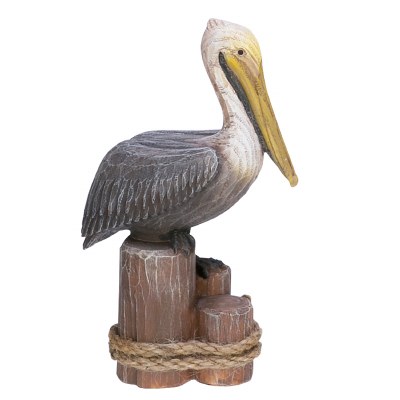 6" Faux Carved Brown Pelican on Piling Figurine