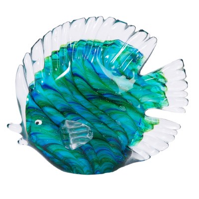6" Green and Blue Swirls Glass Fish Figurine