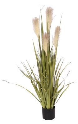 48" Faux Reed Grass & Cream Artificial Flowers in Pot