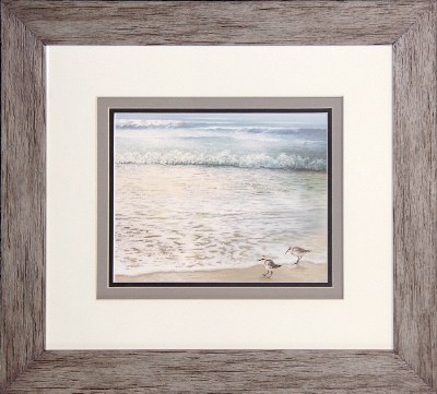 20" x 18" Sandpiper Couple on Beach Matted Print Under Glass