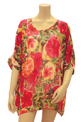 34" Large Hibiscus Impressions Poly-Chiffon Cover Up