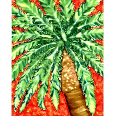 8" Square Green Palm Tree on Red Ceramic Tile
