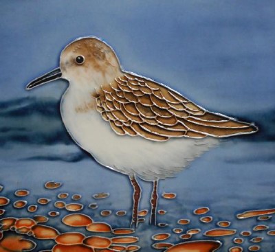 6" Square Multicolor Sandpiper Wading Ceramic Tile