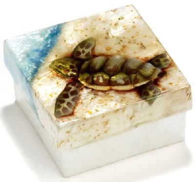 3" Square Painted Capiz Sea Turtle Box