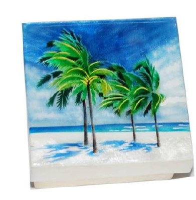 3" Square Painted Capiz Beach Palms Box
