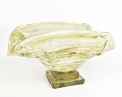 17" Smoke and White Glass Taco Shaped Bowl