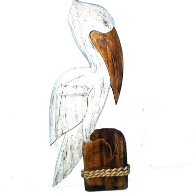24" White Pelican on Piling Carved Plaque