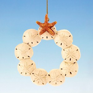 3" Small White Sand Dollar and Starfish Wreath Ornament