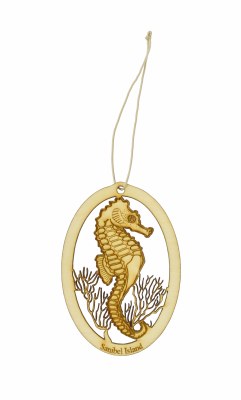 Sanibel Seahorse Oval Wood Ornament